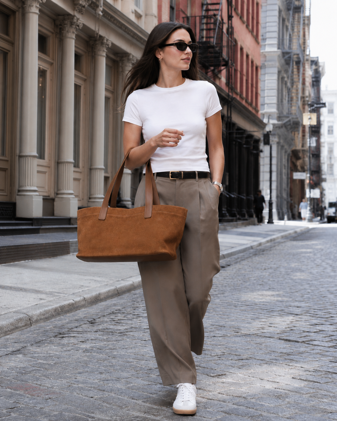East West Chelsea- Cognac Suede Leather Tote