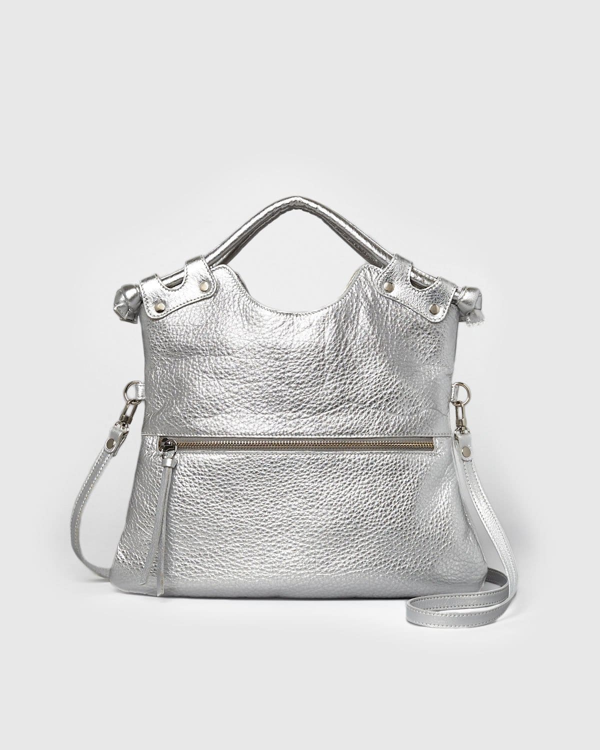 Leather Metallic Handbag, Silver